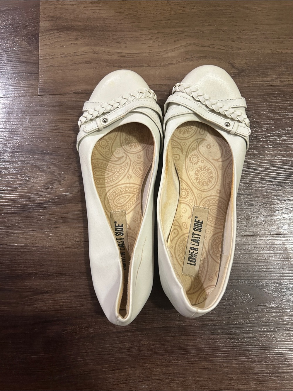 LOWER EAST SIDE Cream Braided Strap Ballet Flats